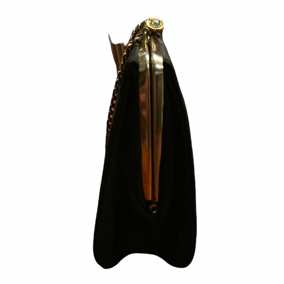 Vintage Beaded Black Handbag w/ Gold Chain & Rhinestone Beaded Clasp - Picture 6 of 10